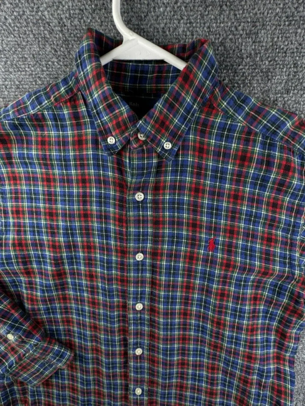 Ralph Lauren Boys Flannel Button Up Shirt Long Sleeve Colorful Plaid Red Blue